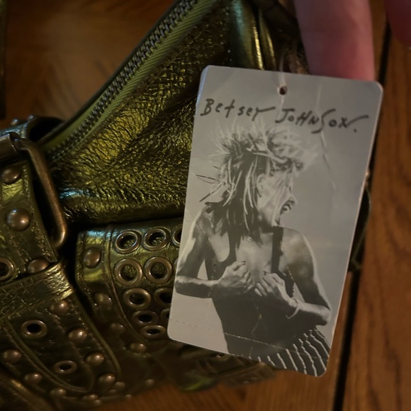 Vintage BETSEY JOHNSON Olive Heavy Metal Studded Satchel Handbag - Picture 8 of 16